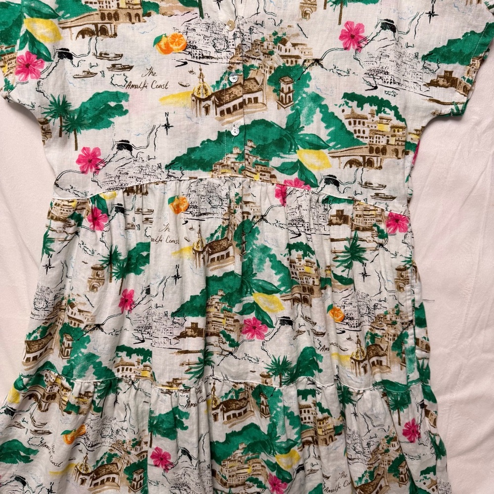 Cynthia Rowley 100% Linen Amalfi Coast Novelty Print Tiered Dress Small Boho - Picture 4 of 9